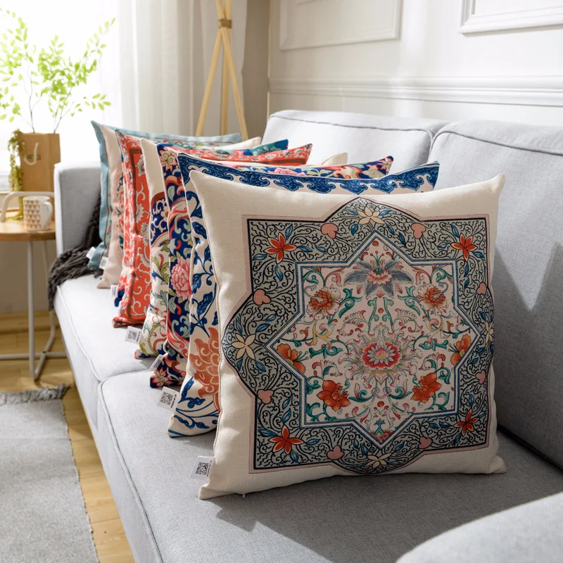 

Hot Sales Folk-custom Linen Cotton 45*45 Cm Flower Printing Sofa Cushion Pillow for Sofa /Home (Not Including Filling)