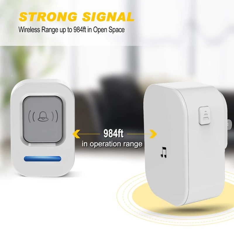 

Wireless Led Flash Door Bell Doorbell with 5 Volume Levels US plug For Home,Classroom,Bedroom,Office Etc