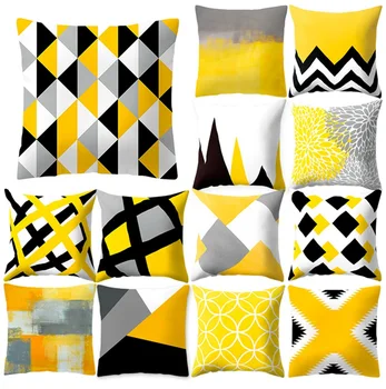 

Cushion Covers Yellow And Gray Diamond Wave Pillow Case For Home Chair Sofa Decoration Square Pillowcases
