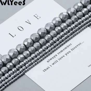 

WLYeeS Plating Silver Matte faceted Round Hematite beads 2 4 6 8 10mm ball loose beads for Jewelry Necklace Bracelet Making DIY