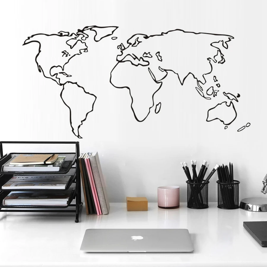 Large World Map Vinyl Wall Sticker Adhesive Removable Map Outline Wall