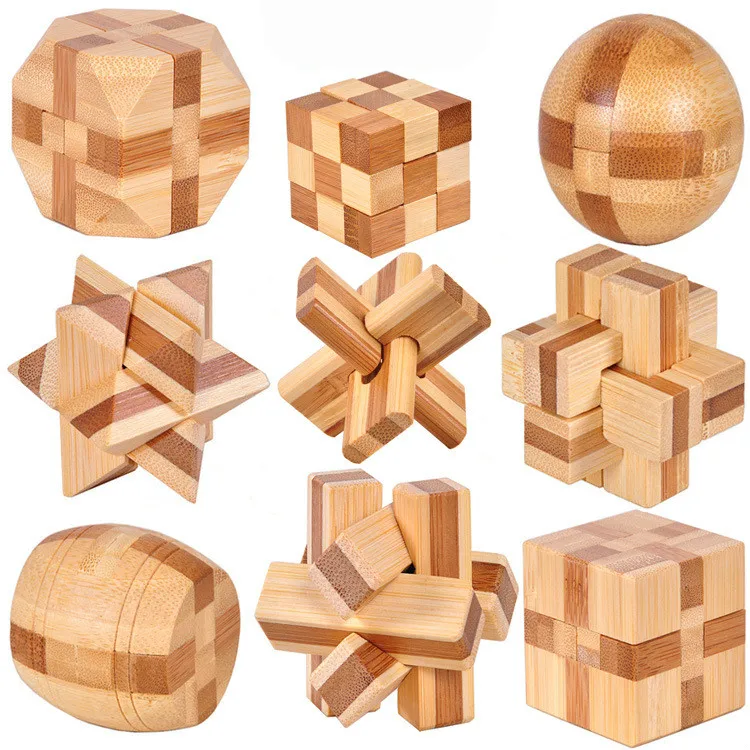 Новый дизайн IQ Brain Teaser Kong Ming Lock 3D деревянная Блокировка заусенцев Пазлы игра