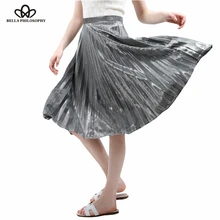 Bella Philosophy новая весенняя плиссированная Женская юбка цвета металлик с большими качелями, цвета: золотистый, серебристый, фиолетовый, синий, зеленый, XS-XXL