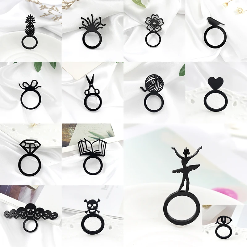 

Acrylic Black Combination Bow Tie Taro Scissors Model Pineapple Birds A Series of Rings for Friends accessories