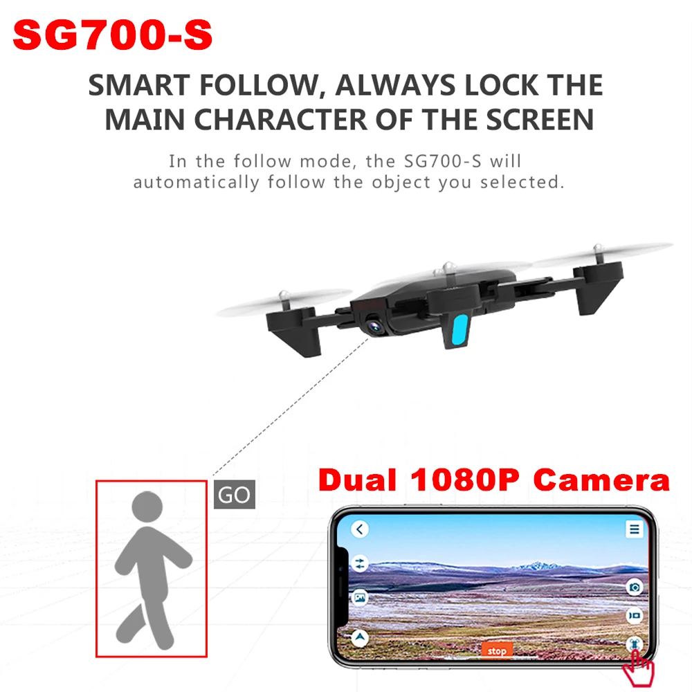 

SG700-S 1080P Camera Drone With Camera Dron Follow Me Drones Quadrocopter Altitude Hold FPV Quadcopter RC Helicopter VS X12 E58