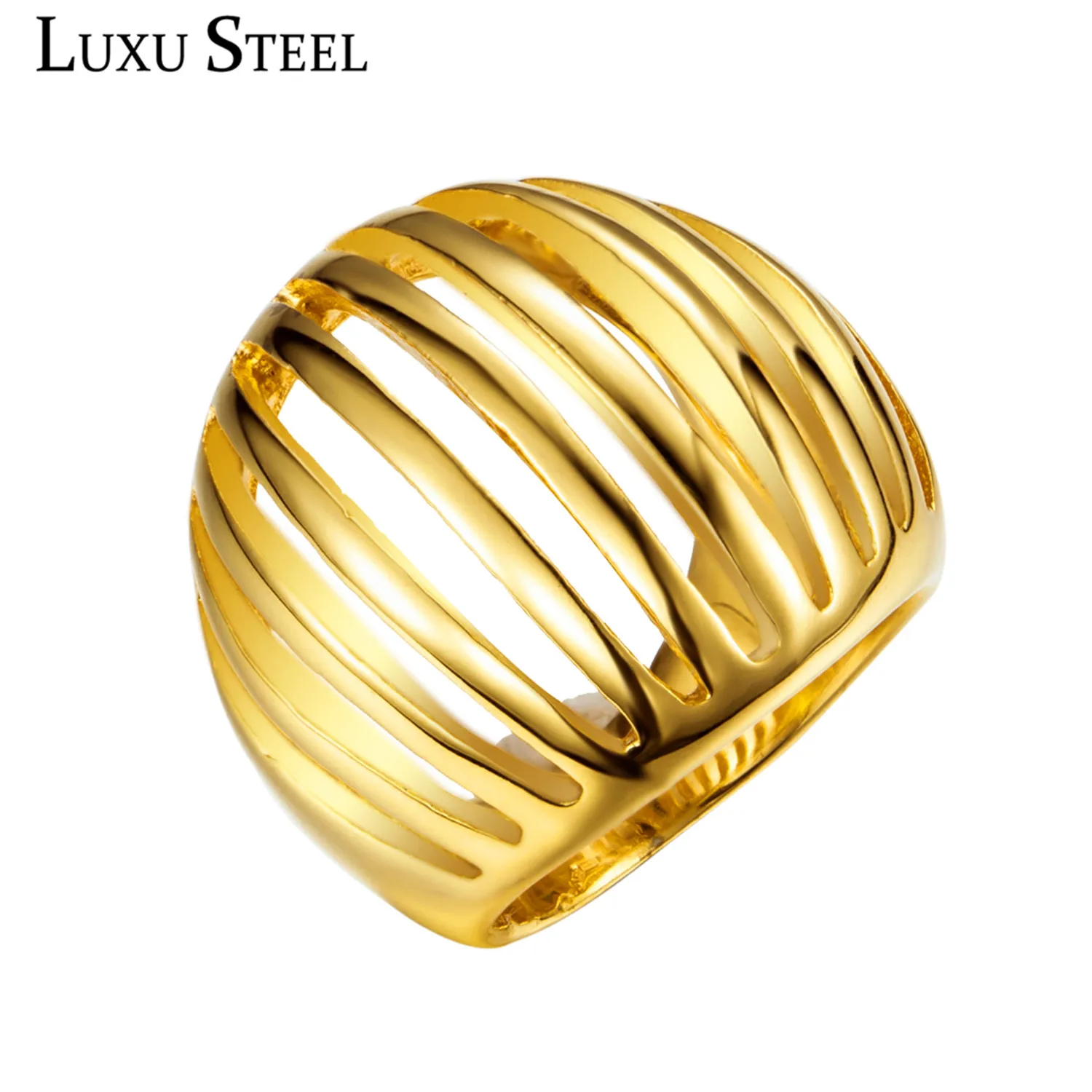

LUXUSTEEL Engagement Rings For Women Stainless Steel Gold Color Wedding Rings Size 7-10 Female Jewelry
