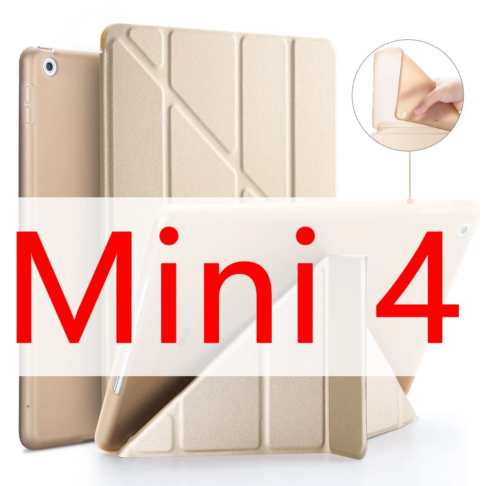 Чехол для iPad Mini 4 Mini 3 2 1 Mini 5 чехол из искусственной кожи Трансформеры умный чехол для iPad чехол 7," с силиконовой мягкой задней крышкой - Цвет: Gold 4