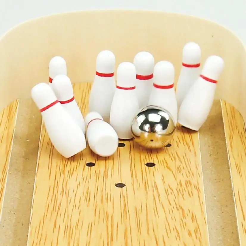 Wooden Mini Desktop Bowling Wooden Skittle Alley Office Toy Game Ball Y922in Toy Balls from