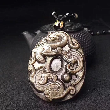 

Natural obsidian pendant obsidian ice color obsidian ice crystal obsidian Jin Yao ancient coins brave pendant