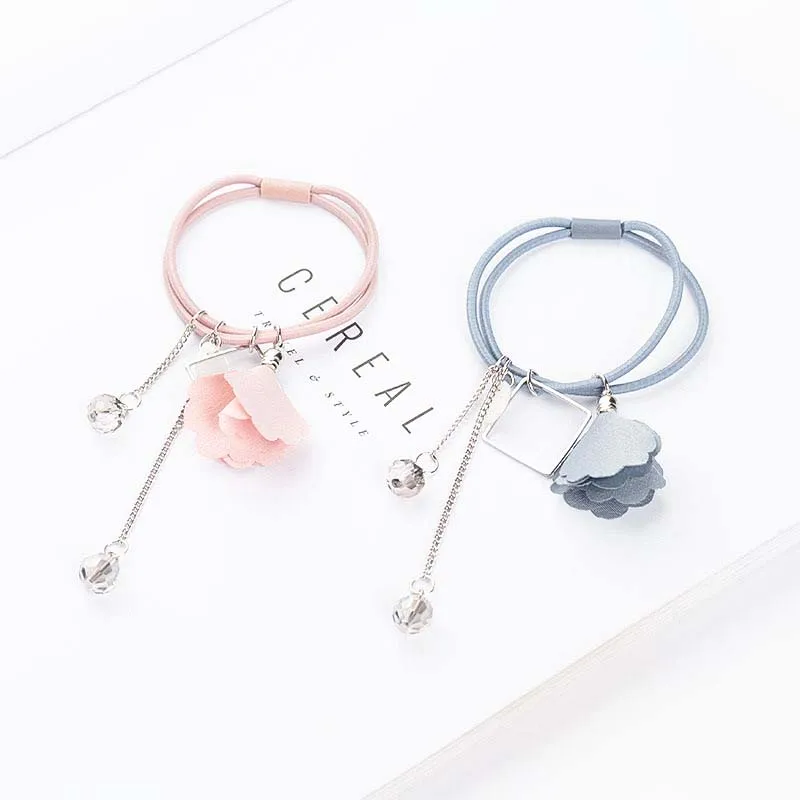 

5PCS hair gum hair rope flower for women Solid color Rubber band New Style Fashion Crystal Hair Ornaments