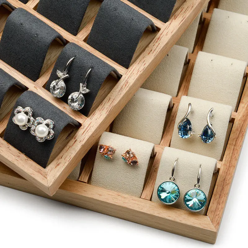 Oirlv 49 Grids Solid Wood Earrings Holder Jewelry Display Block Display Stand Tray (8)