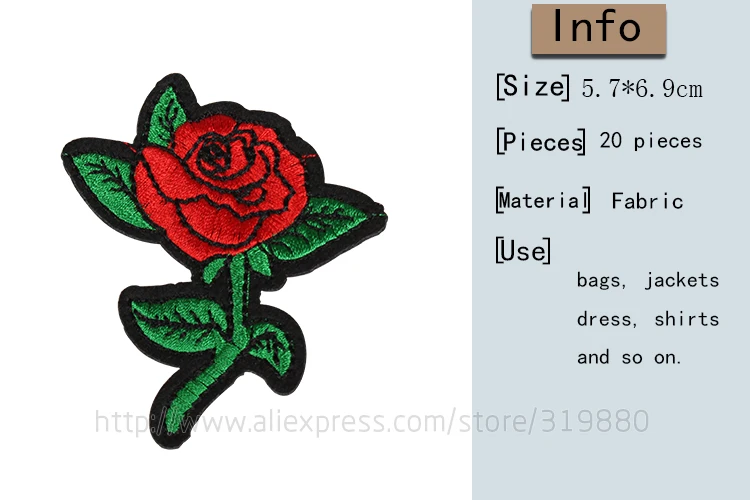 Tianxinyue 20 штук красный розы патч аппликация Ткань Стикеры утюг на патч Craft Вышивание на вышитые Костюмы