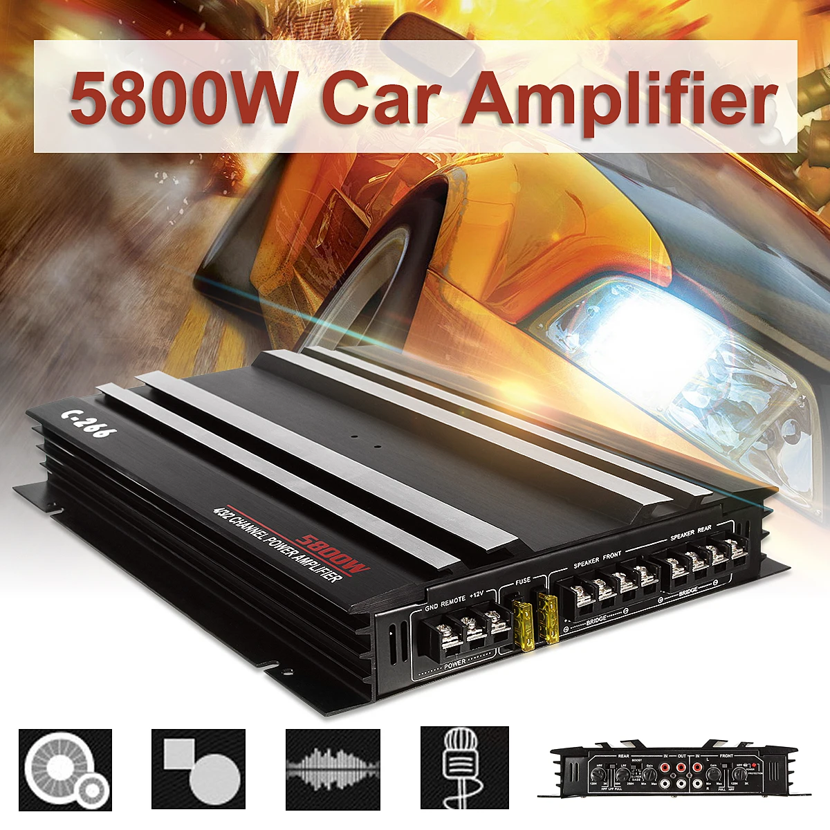 5800W RMS 4/3/2 Channel Powerful For Auto Car Audio Stereo Amplifier Amp 4Ohm 