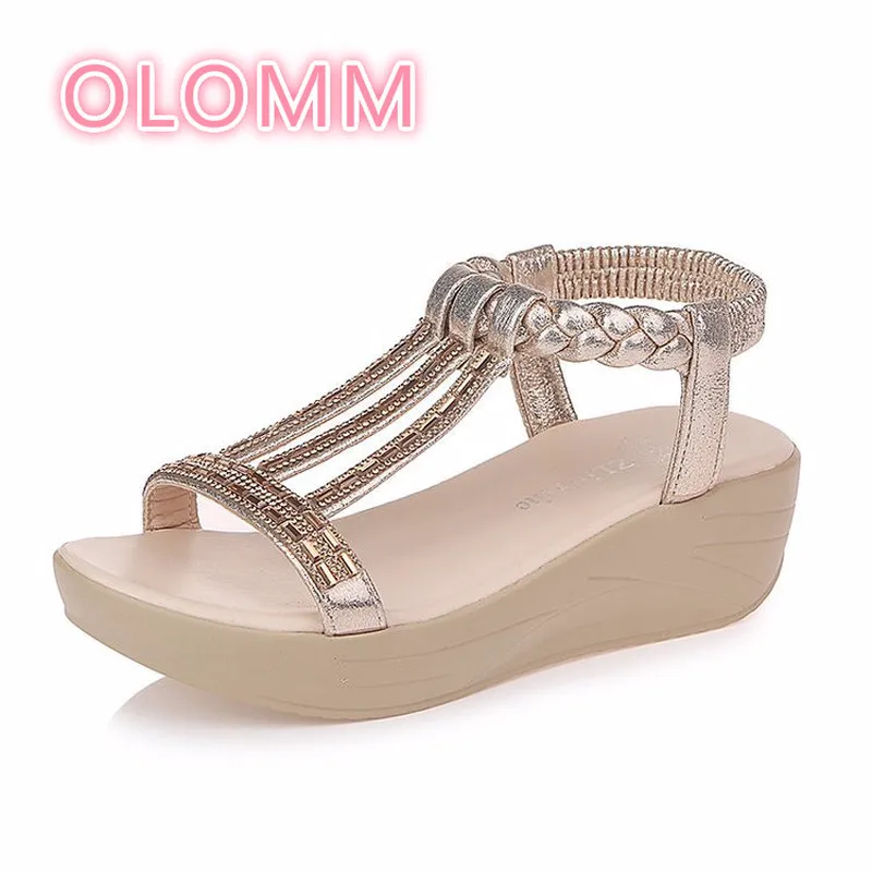 

2019 Spring New female Sandals Korean version fashion one word buckle slope with Sandalias