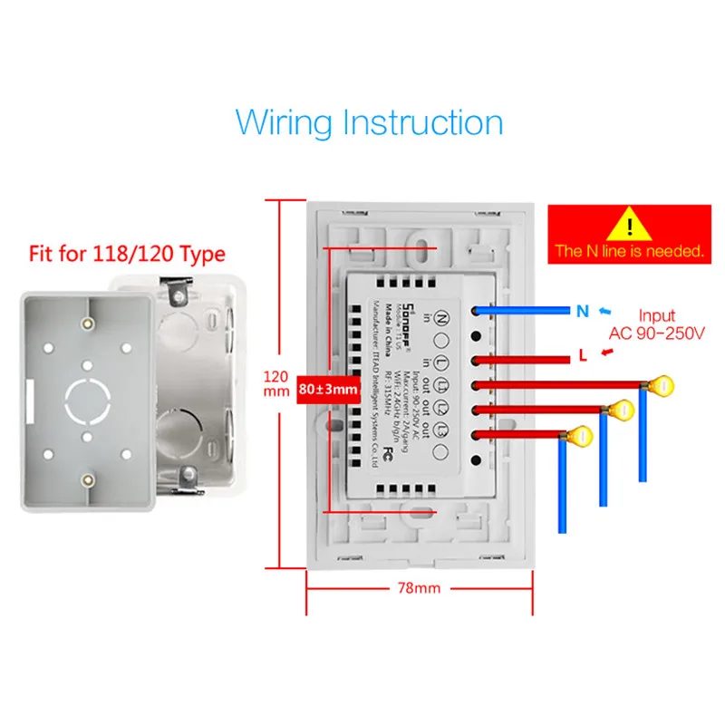 Sonoff T1 EU US UK Smart Wifi Wall Light Switch 1 2 3 Gang Touch/WiFi/RF/APP Remote Smart Home Wall Touch Switch Work with Alexa