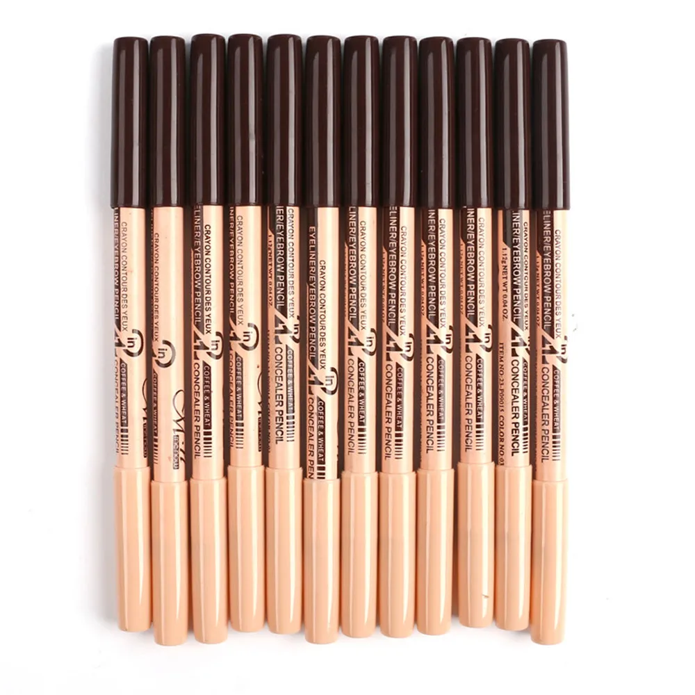 Hot Menow P09015 12pcs/set Cosmetic 2 in 1 pencil makeup Concealer+Eyebrow Pencil Two-head Pencils Long lasting easy to apply