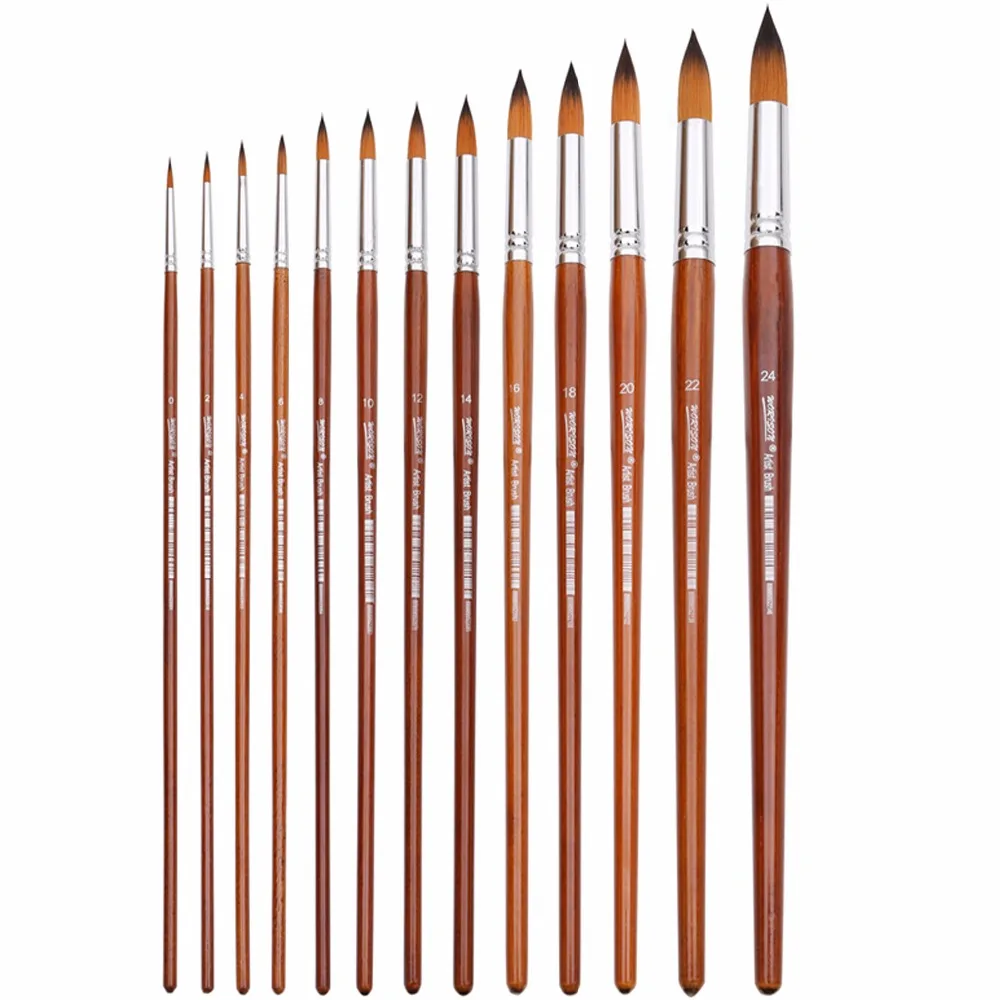 Wholesale Artist quality Round shape long wooden handle oil acrylic