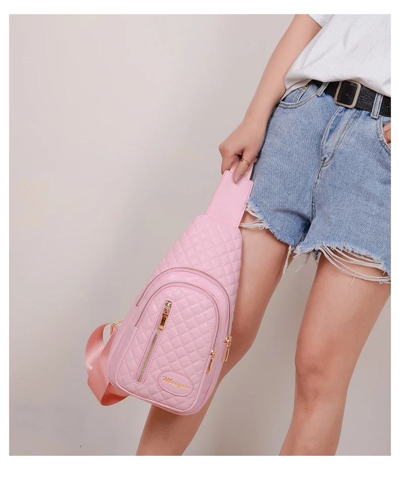 Женская клетчатая нагрудная сумка, Корейская сумка через плечо, нагрудная сумка, Женская Повседневная сумка через плечо, женская сумка на плечо, розовая