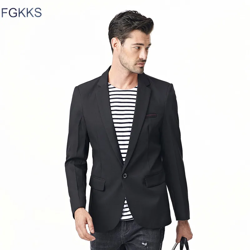 

FGKKS 2017 New Slim Fit Mens Casual Jacket Single Button Cotton Blazer Jacket Men Classic Mens Suit Jacket Solid Color Coat