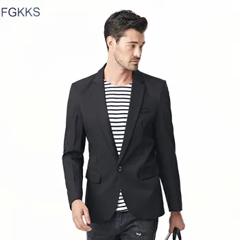 

FGKKS 2017 New Slim Fit Mens Casual Jacket Single Button Cotton Blazer Jacket Men Classic Mens Suit Jacket Solid Color Coat