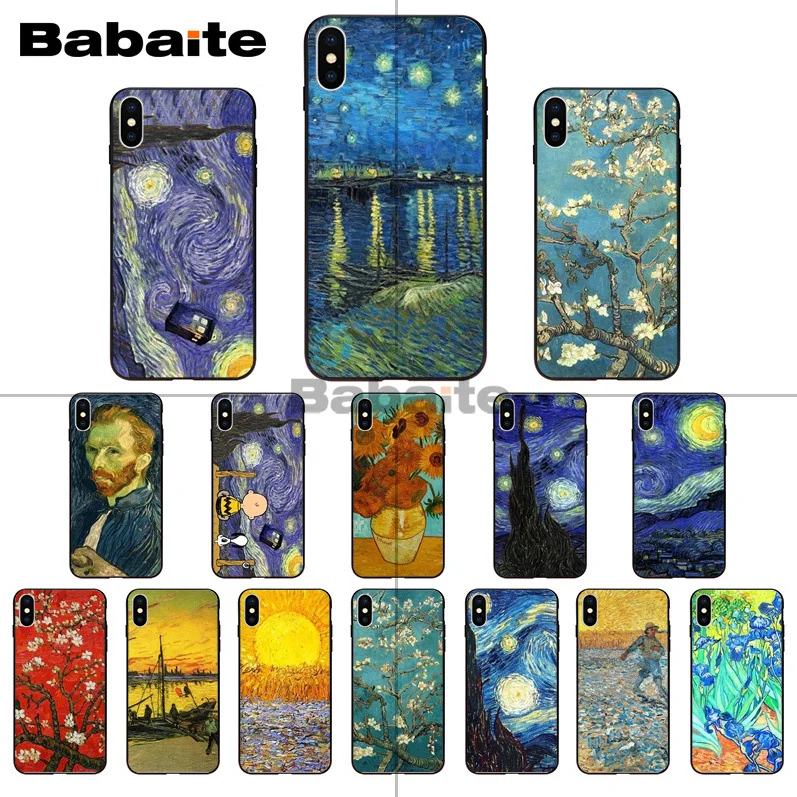 Van Gogh starry night painting Black TPU Soft silicone Phone Cover for iPhone X XS MAX 8 7 6S Plus 5S SE XR Cell phones Babaite