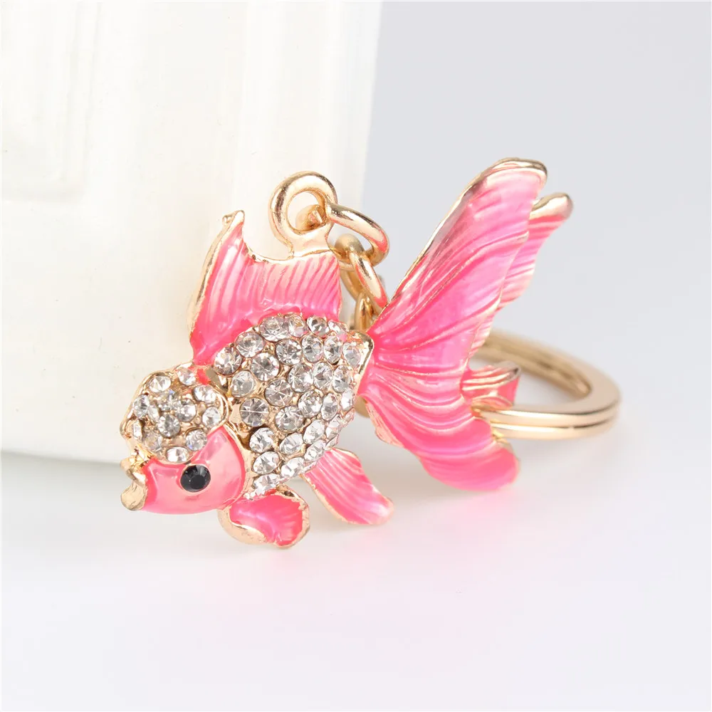 Милая розовая Золотая рыбка, милый Хрустальный Шарм, сумочка, автомобильный брелок для ключей, вечерние, свадебные, подарок на день рождения