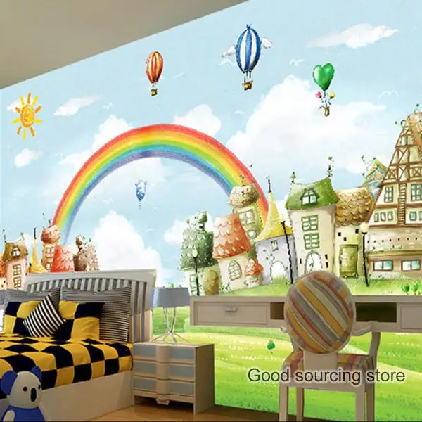 Goedkoop Non woven aangepaste slaapkamer rainbow foto behang voor kind kids