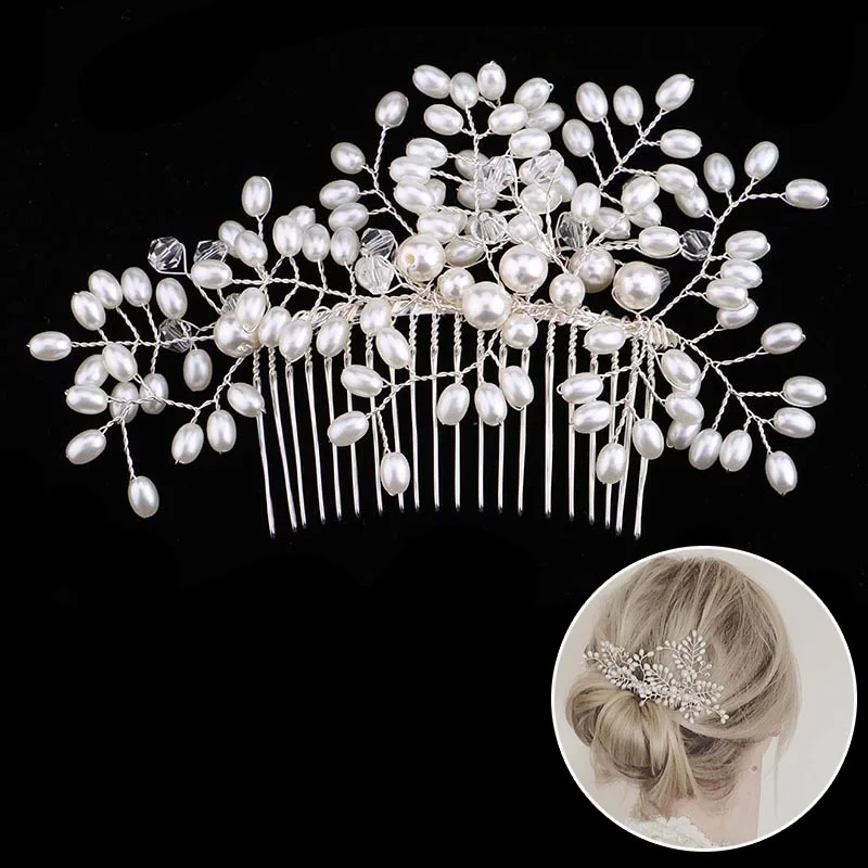 New Hair Accessories For Women Pearl Flower Hairband Wedding Bride Tiaras Crown Headband Hair Comb Clips coroa de noiva Jewelry - Image 6