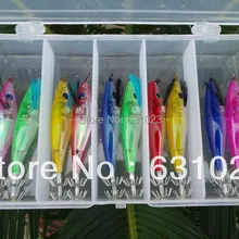 10 шт. рыболовная приманка, крючок для наживки. Крючок в виде кальмара, круглый джиг с лазерным цветом, пять цветов смешанные, 7,5 см 5,5 г-упакованы в коробку