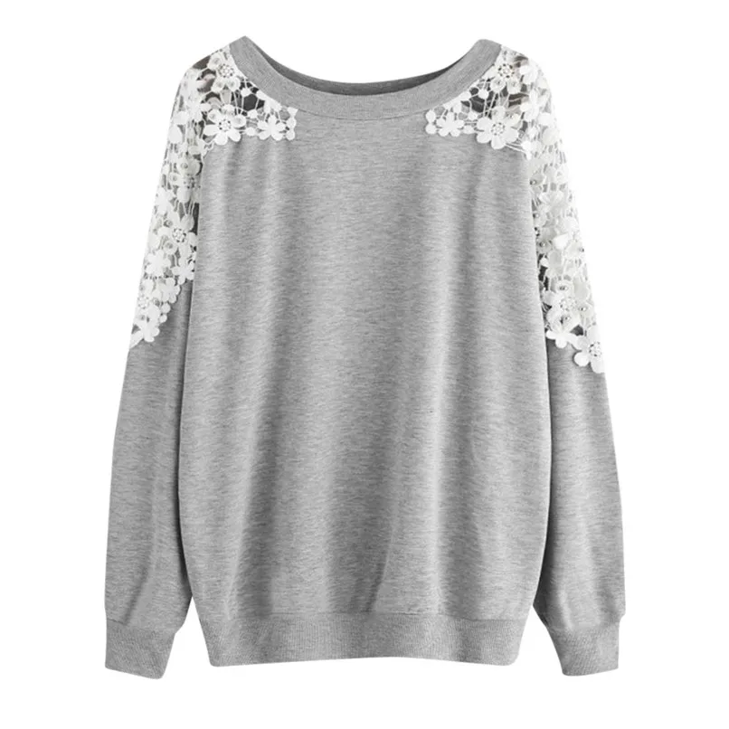 

Kpop Sweatshirts Women Polyester Blouse Solid Color Lace Print Long-Sleeved Round Neck Sweatshirts Crop Top Hoddies 40AG28