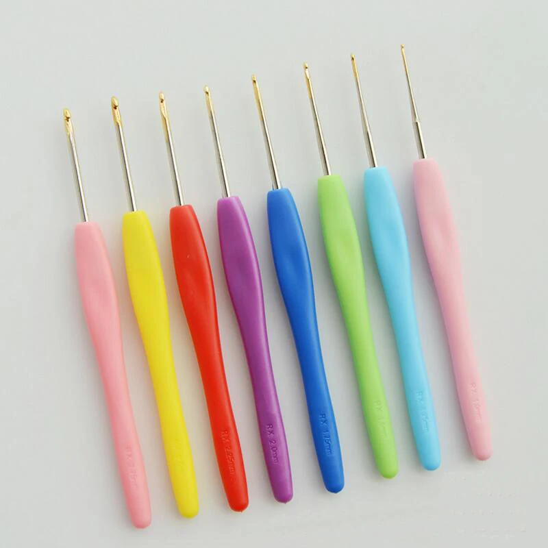 8 Pcs/set Colorful Fine Plastic Handle Aluminum Hook Crochet Hooks Knit Knitting Weave Diy Craft