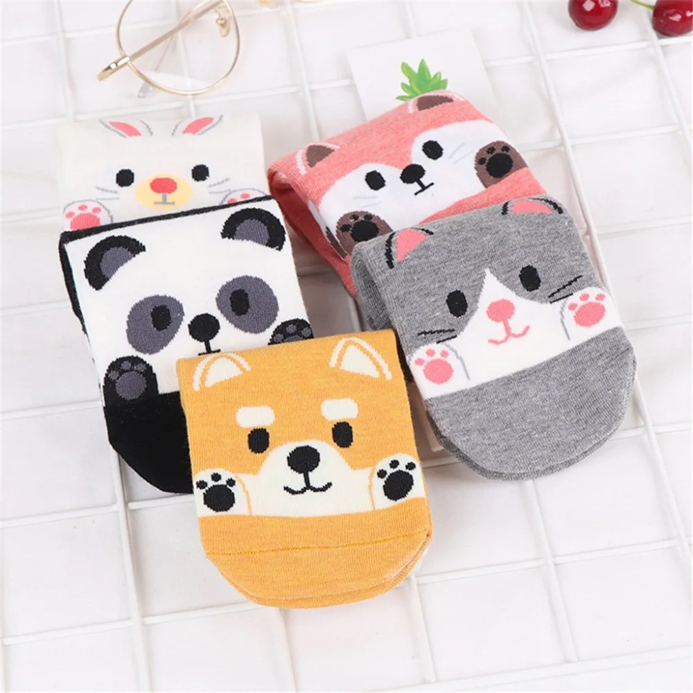 Cute Animal Cotton Socks Female Kawaii Cat With Dog Summer Short Socks Slippers Women Casual