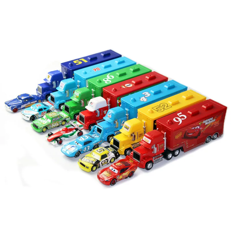 Disney Pixar Cars 21 Styles Mack Truck +Small Car McQueen 1:55 Diecast Metal Alloy And Plastic Modle Car Toys Gifts For Children