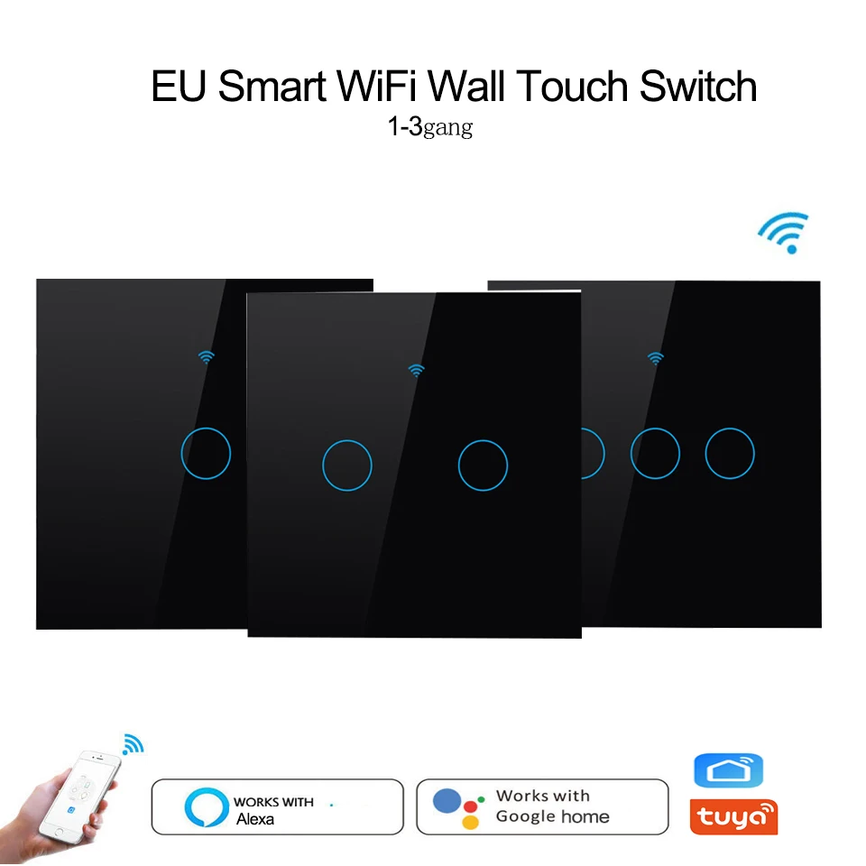 

EU Smart Wifi Wall Touch Switch 1 2 3 Gang light Switch remote controller Smart life APP Support Alexa Google home smart home