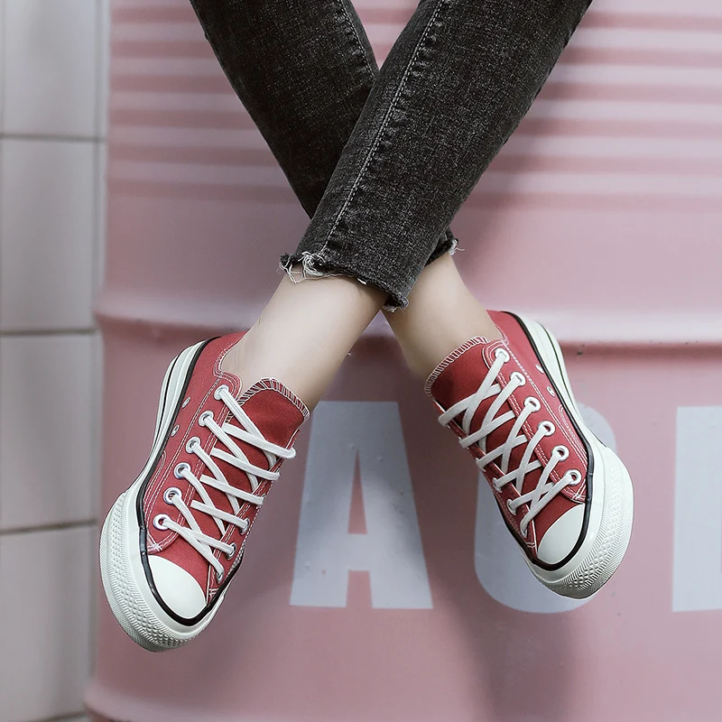 

AURONET Women Vulcanized Sneakers Breathable Flat Casual White Shoes Woman Canvas Shoes Zapatos Con Plataforma Para Mujer