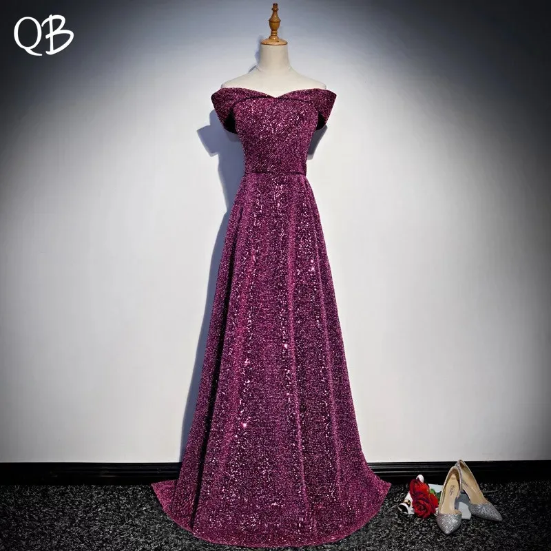 

Luxury Purple A-line Sweetheart Sequins Tulle Beading Evening Dresses 2019 New Fashion Formal Evening Gowns XH459