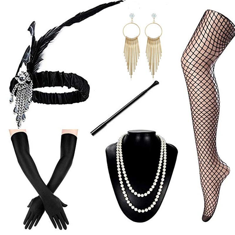 

Great GATSBY Flapper Costume Headband Necklace Women's Halloween Cosplay Headpiece Accessory Earring Wedding Party