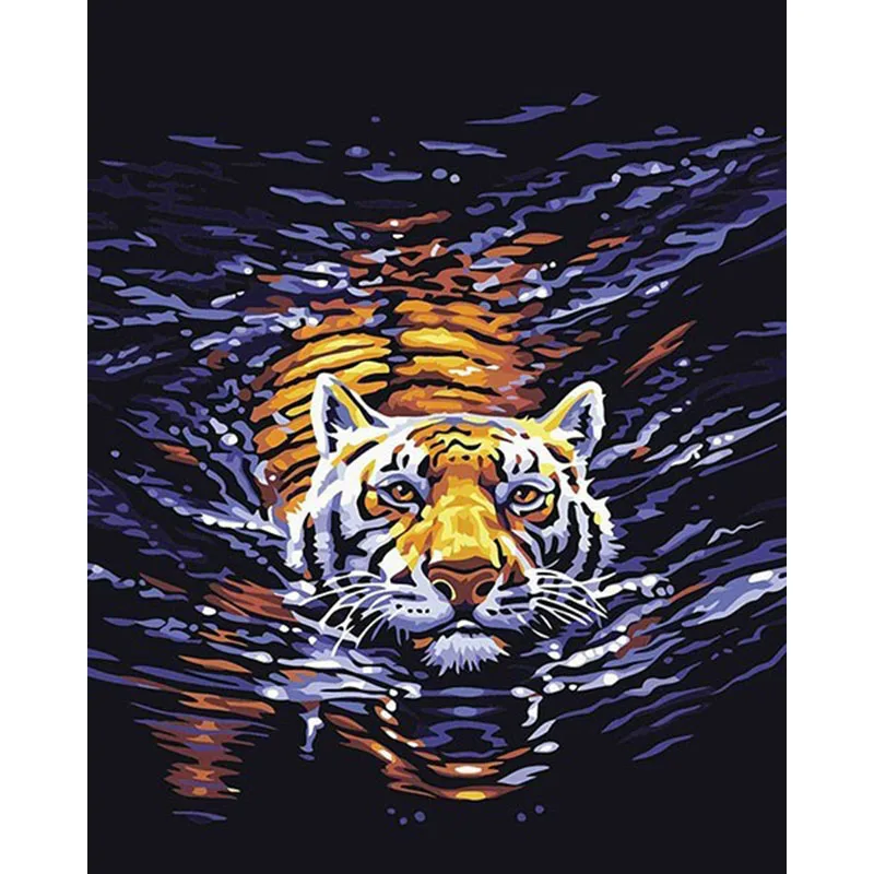 FGHGF Frameless Water Tiger Animal DIY Painting By Numbers Hand Painted