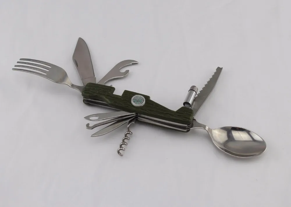 

Multifunctional Folding Tableware with Compass and Lamp camping survival Tool Tableware Set Outdoor Camping Supplies