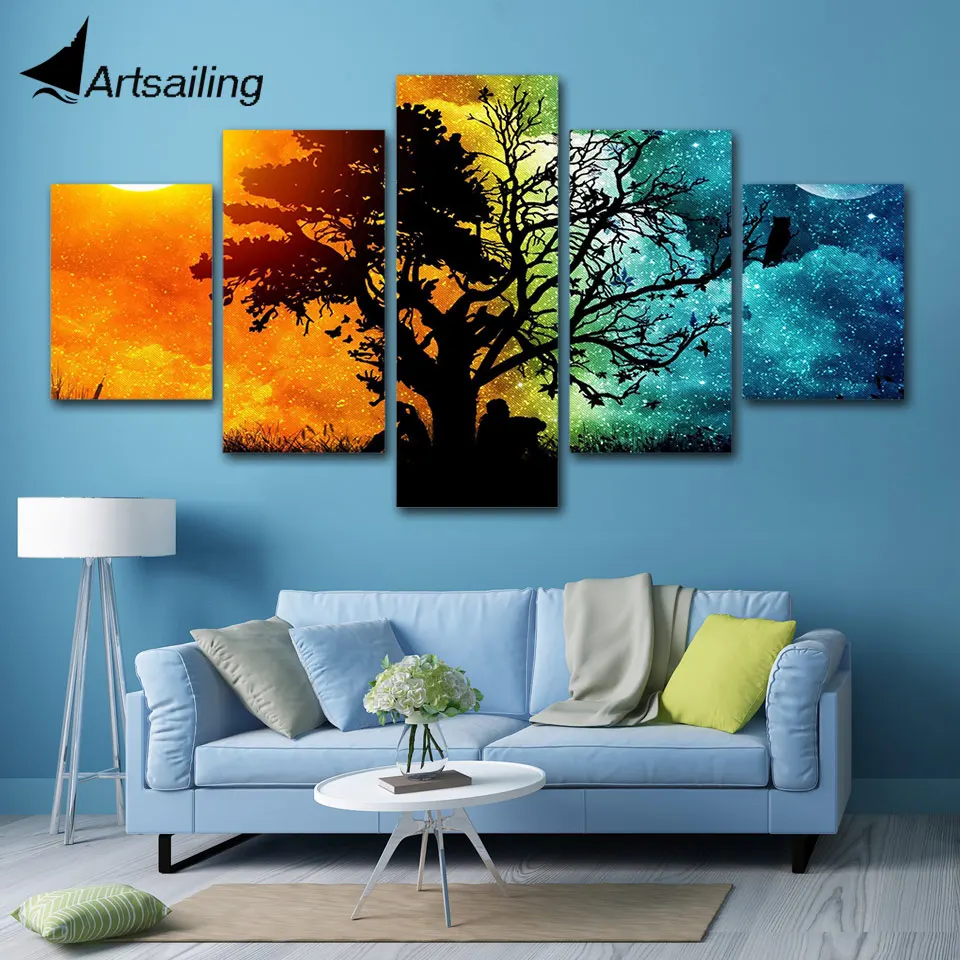 

posters and prints 5 Piece Painting wall art Abstract tree Canvas art Painting decor wall pictures For Living Room dropshipping