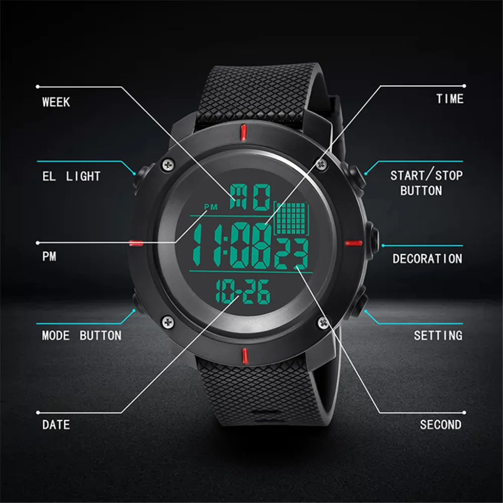 Reloj Hombre Цифровые мужские спортивные часы 30 м Водонепроницаемые светодиодные