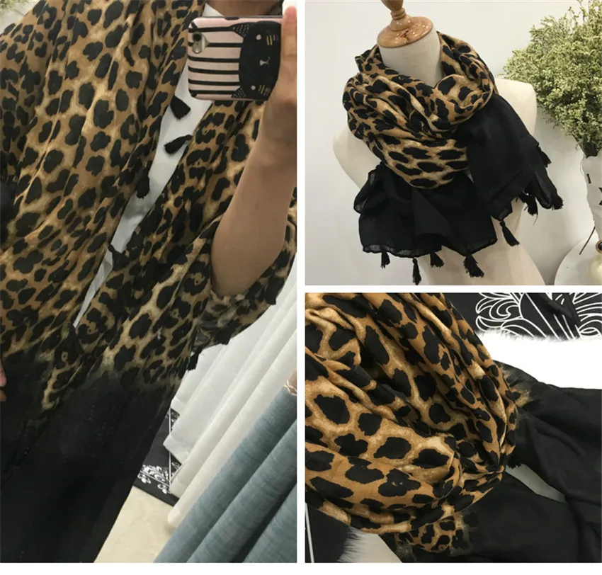 Antumn Winter Sexy Ombre Leopard Dot Viscose Shawl Scarf Women High Quality Wrap Neck Snood Pashminas Stole Muslim Hijab Sjaal