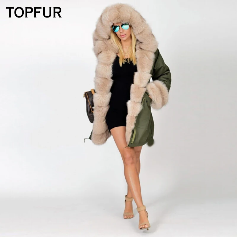 TOPFUR Winter Women Real Fur Parka Fashion Natural Fox Fur Collar And Cuff Long Thick Real Fur Parka Luxurious Plus Size TOPFUR Winter Women Real Fur Parka Fashion Natural Fox Fur Collar And Cuff Long Thick Real Fur Parka Luxurious Plus Size