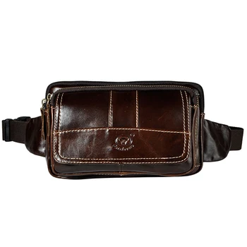 

Oil Wax Cowhide Genuine Leather Waist Pack Bag Men Hip Belt Mobile Phone Pocket Purse Pouch Vintage Sling Chest Back Day Pack