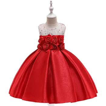 

A-Line Red Communication Dress For Wedding Party Satin Flowered Pageant Dresses Birthday Gowns Princess Little Girls Dress