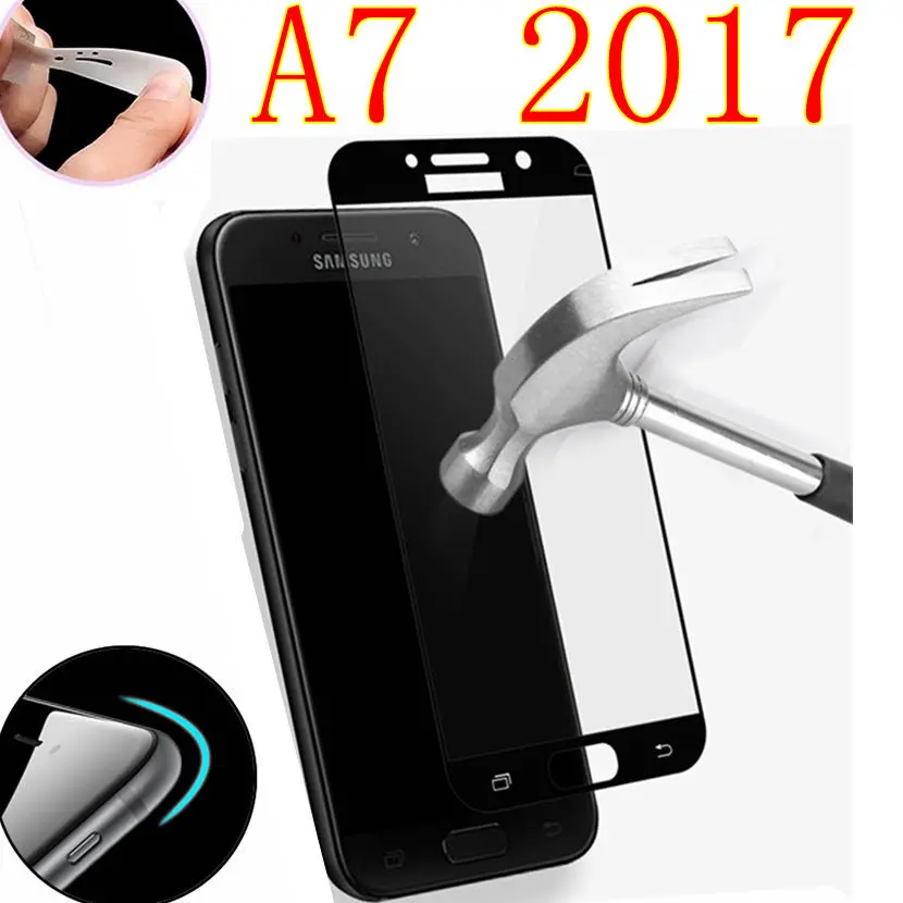 

Full coverage Screen Protector Tempered Glass For samsung galaxy A7 2017 GLAS SKLO film foR Samsung SM A720 A720F A720F/DS case