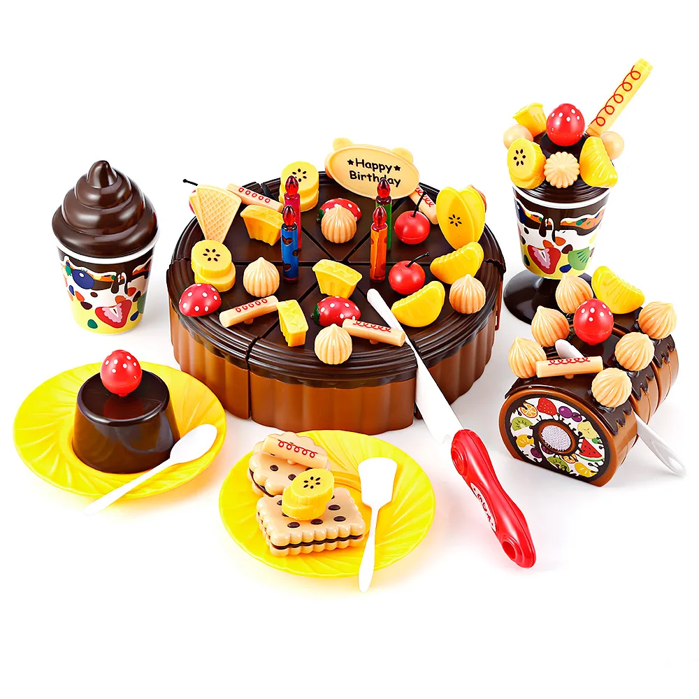 

Birthday Party Food Fruit Cake Play Toy For Kids DIY Pretend Play Fruit Cutting Birthday Cake Kitchen Food Toys