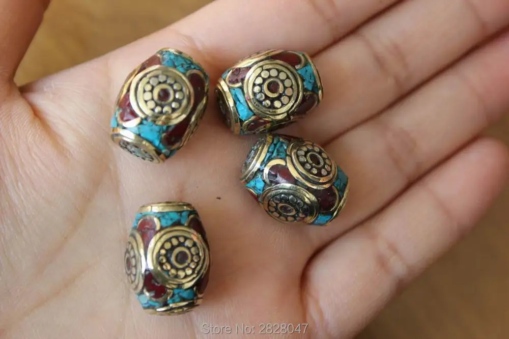 Bd127 Beautiful Nepal Handmade Beads Tibetan Brass Semiprecious Stone