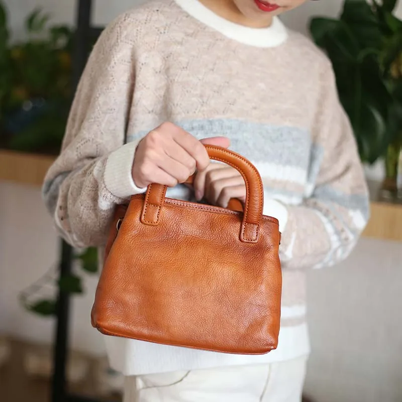 New leather handbag retro simple hand bag large capacity Sen literary leather shoulder Messenger bag