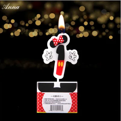 1 PCS С Днем Рождения мультяшная свеча Микки и Минни Маус Мышь лампы в форме свечи Юбилей торт номера От 0 до 9 лет лампы в форме свечи вечерние украшения - Цвет: Minnie 1